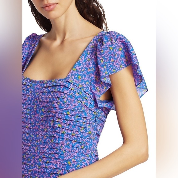 Tanya Taylor Yvette Confetti Print Smocked Mini Dress SZ 0 - Picture 7 of 8